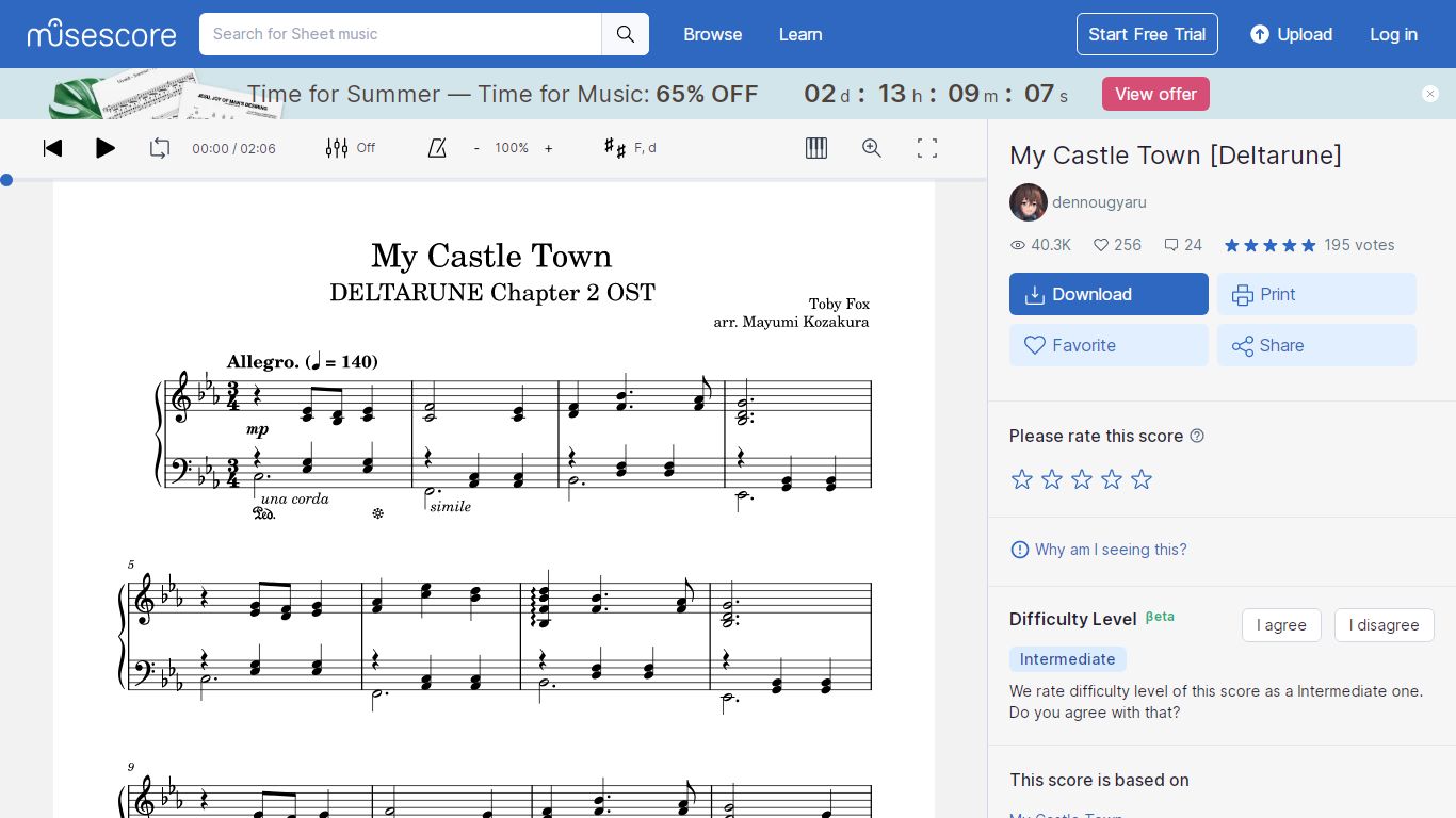 My Castle Town [Deltarune] Sheet music for Piano (Solo) - Musescore.com