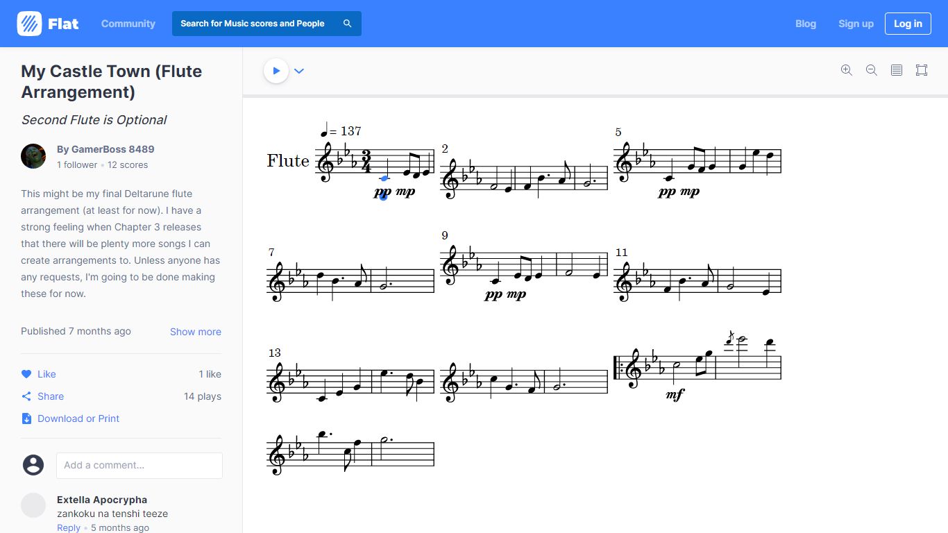 My Castle Town (Flute Arrangement) - Sheet music for Flute - Flat